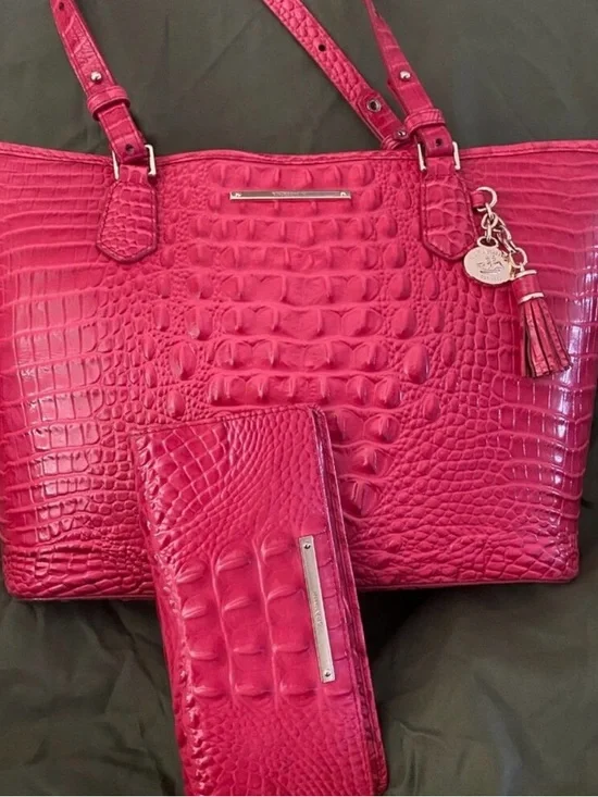 Brahmin Pink Croc-Embossed Leather Tote with Wallet - Picture 2 of 8